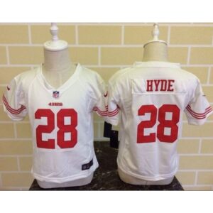 68626d391337a_1 Toddler 49ers #28 Carlos Hyde White Stitched NFL Elite Jersey