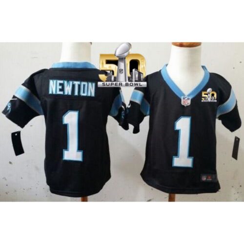 68626ec75e103_1 Toddler Panthers #1 Cam Newton Black Team Color Super Bowl 50 Stitched NFL Elite Jersey
