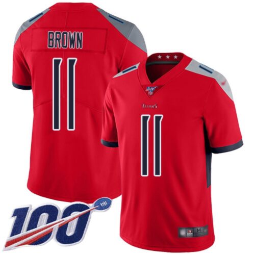 68626ff847b9e_1 Men's Tennessee Titans #11 A.J. Brown 2019 100th Season Red Stitched Inverted Legend Jersey