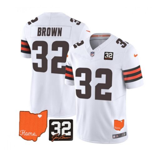 68627025a4625_1 Men's Cleveland Browns #32 Jim Brown White 2023 F.U.S.E. With Jim Brown Memorial Patch Vapor Untouchable Limited Stitched Jersey