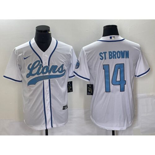 6862704bb04b1_1 Men's Detroit Lions #14 Amon-Ra St. Brown White Cool Base Stitched Baseball Jersey