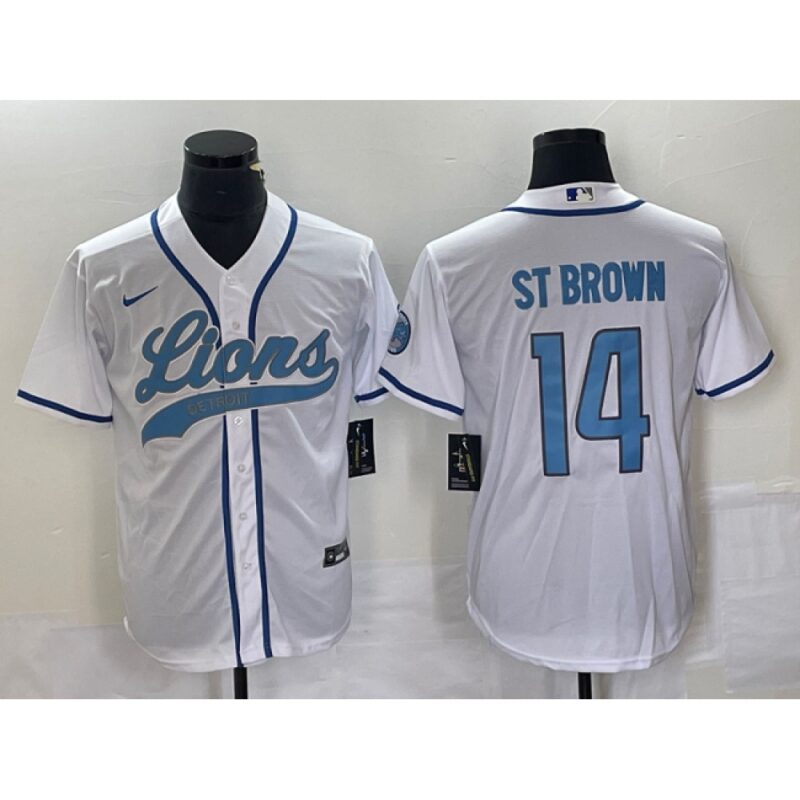 6862704bb04b1_1 Men's Detroit Lions #14 Amon-Ra St. Brown White Cool Base Stitched Baseball Jersey