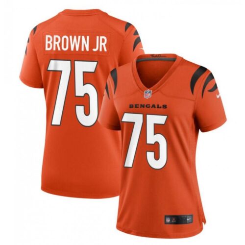 686270a933a5b_1 Women's Cincinnati Bengals #75 Orlando Brown Jr. Orange Stitched Football Jersey(Run Small)