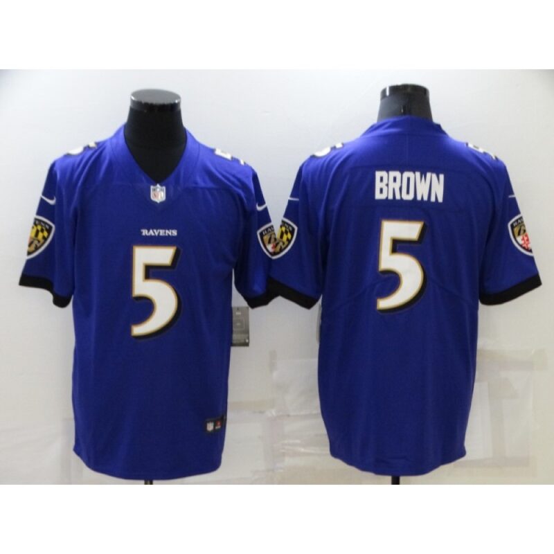 68627121d9800_1 Men's Baltimore Ravens #5 Marquise Brown Purple Stitched Football Jersey