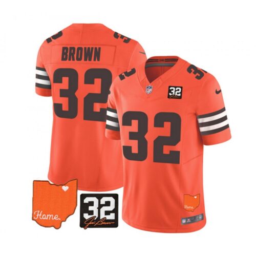 686271493db45_1 Men's Cleveland Browns #32 Jim Brown Orange 2023 F.U.S.E. With Jim Brown Memorial Patch Vapor Untouchable Limited Stitched Jersey