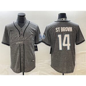 68627150b8c60_1 Men's Detroit Lions #14 Amon-Ra St. Brown Grey Cool Base Stitched Baseball Jersey