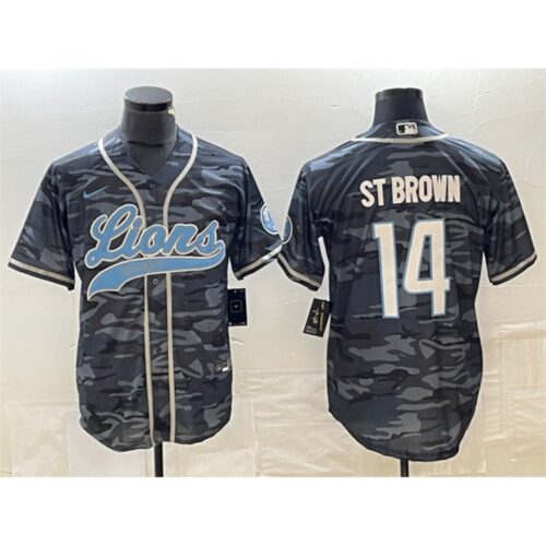 686271545b957_1 Men's Detroit Lions #14 Amon-Ra St. Brown Grey Camo Cool Base Stitched Baseball Jersey