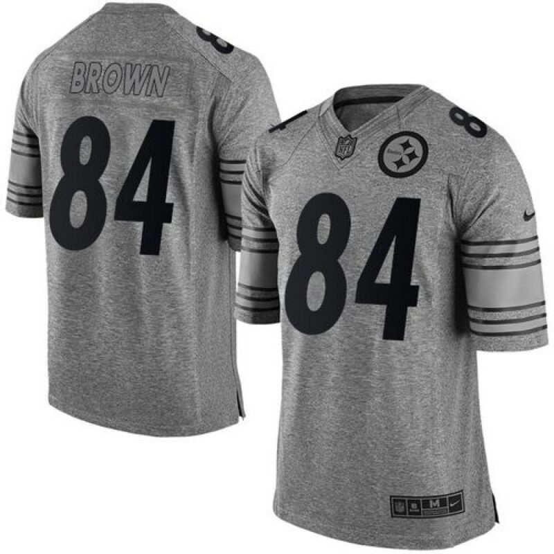 6862724e36e9c_1 Steelers #84 Antonio Brown Gray Men's Stitched NFL Limited Gridiron Gray Jersey