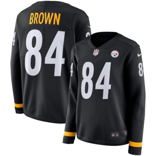 686273b170445_1 Women's Pittsburgh Steelers #84 Antonio Brown Black Therma Long Sleeve Stitched NFL Jersey