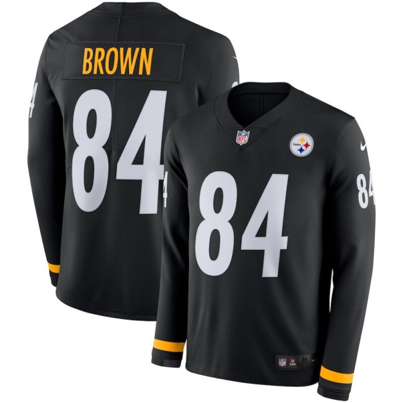 686273be738aa_1 Men's Pittsburgh Steelers #84 Antonio Brown Black Therma Long Sleeve Stitched NFL Jersey