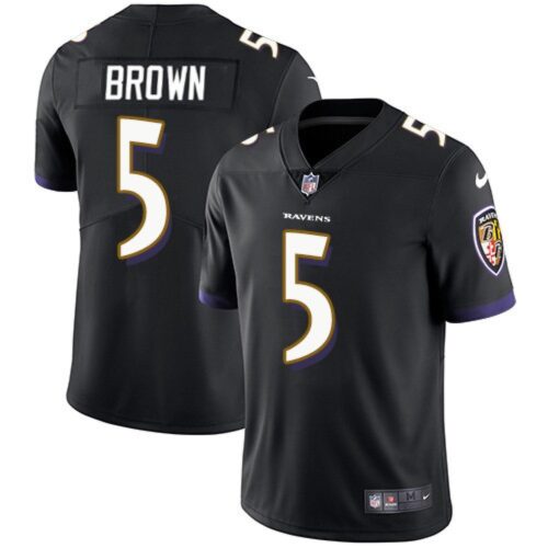 6862740ff1ad6_1 Men's Baltimore Ravens #5 Marquise Brown Black Stitched Football Jersey