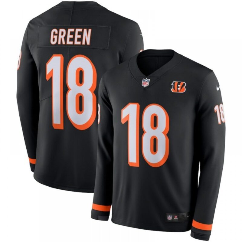 6862747668a79_1 Men's Cincinnati Bengals #18 A.J. Green Black Therma Long Sleeve Stitched NFL Jersey
