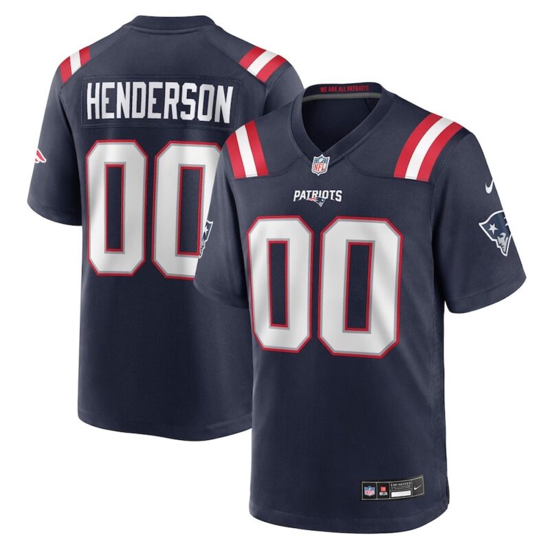 686275987eeb1_1 Men's New England Patriots #00 TreVeyon Henderson Nike Navy 2025 NFL Draft Game Jersey