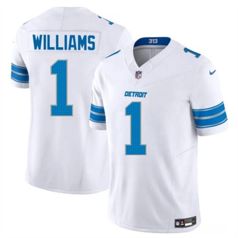 686275c13eb13_1 Youth Detroit Lions #1 Jameson Williams White 2025 F.U.S.E. Vapor Limited Stitched Jersey