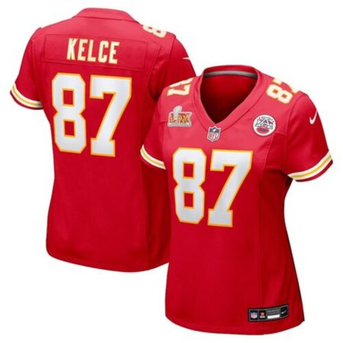686276296fe1b_1 Women's Kansas City Chiefs #87 Travis Kelce Red Super Bowl LIX Game Jersey