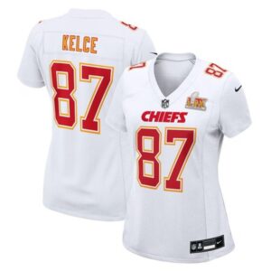 6862762c599fa_1 Women's Kansas City Chiefs #87 Travis Kelce Tundra White Super Bowl LIX Fashion Game Jersey