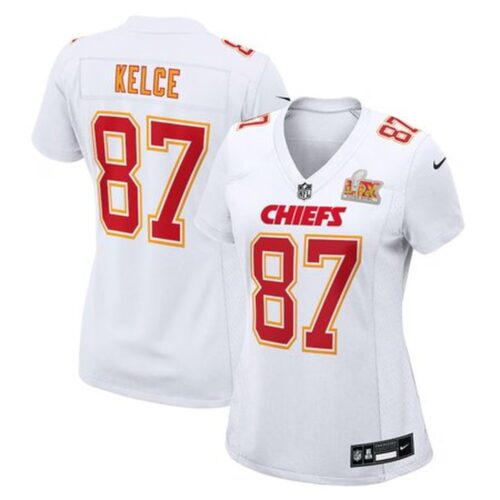 6862762c599fa_1 Women's Kansas City Chiefs #87 Travis Kelce Tundra White Super Bowl LIX Fashion Game Jersey