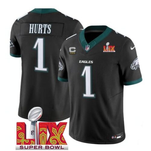 686276527a327_1 Men's Philadelphia Eagles #1 Jalen Hurts Black 2025 Super Bowl LIX Patch And 3-Star C Patch New F.U.S.E. Vapor Untouchable Limited Stitched Football Jersey