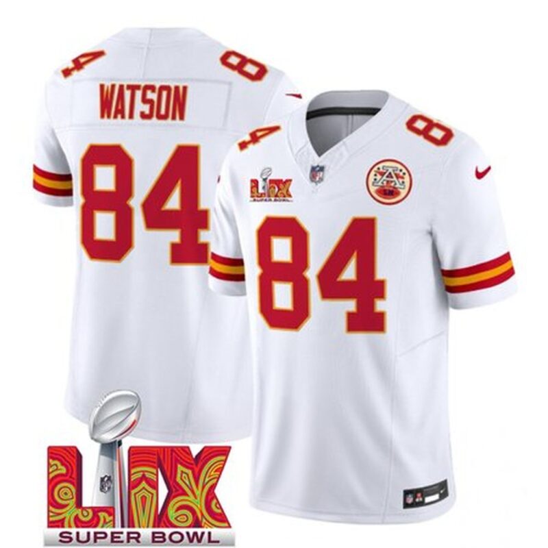 6862768a451ab_1 Men's Kansas City Chiefs #84 Justin Watson White 2025 Super Bowl LIX Patch F.U.S.E. Vapor Limited Stitched Football Jersey