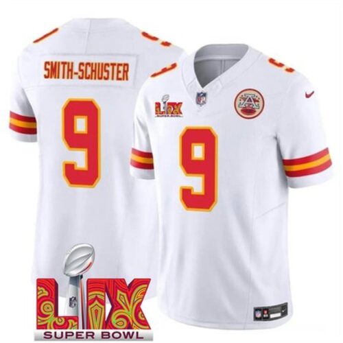 686276910abef_1 Men's Kansas City Chiefs #9 JuJu Smith-Schuster White 2025 Super Bowl LIX Patch F.U.S.E. Vapor Limited Stitched Football Jersey