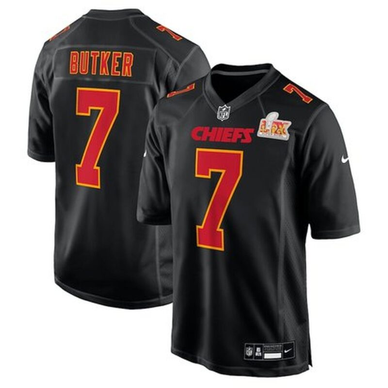6862769abae00_1 Men's Kansas City Chiefs Harrison Butker Carbon Black Super Bowl LIX Fashion Game Jersey