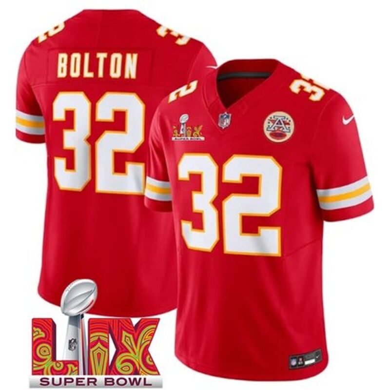 686276b60c8c5_1 Men's Kansas City Chiefs #32 Nick Bolton Red 2025 Super Bowl LIX Patch F.U.S.E. Vapor Limited Stitched Football Jersey