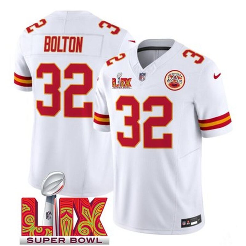686276b96c454_1 Men's Kansas City Chiefs #32 Nick Bolton White 2025 Super Bowl LIX Patch F.U.S.E. Vapor Limited Stitched Football Jersey