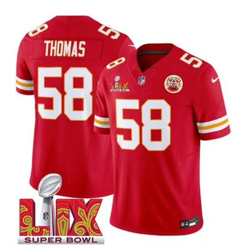 686276c3b77e6_1 Men's Kansas City Chiefs #58 Derrick Thomas Red 2025 Super Bowl LIX Patch F.U.S.E. Vapor Limited Stitched Football Jersey