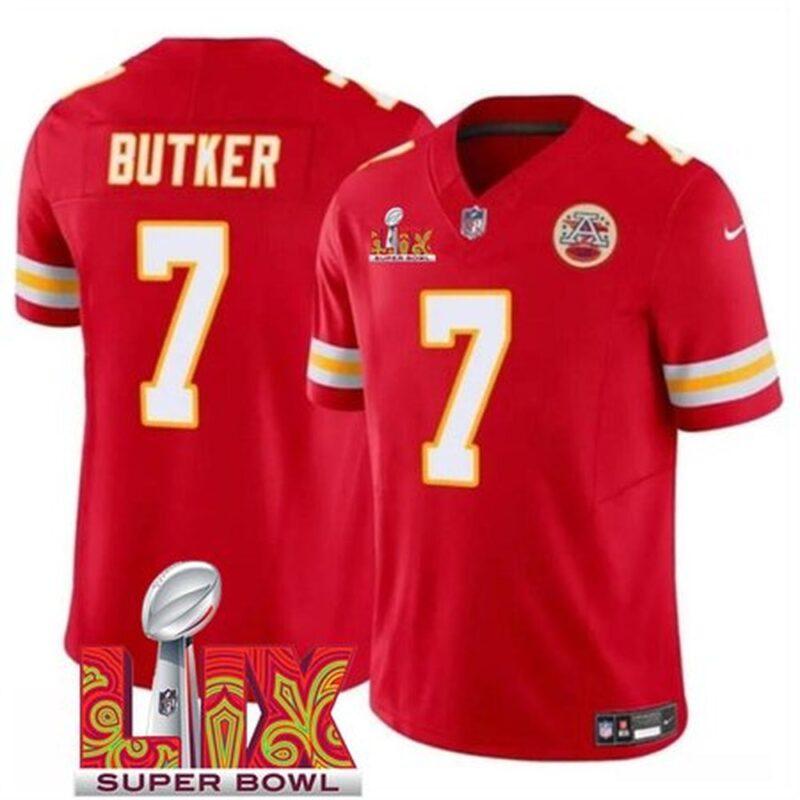 686276ca89ac9_1 Men's Kansas City Chiefs #7 Harrison Butker Red 2025 Super Bowl LIX Patch F.U.S.E. Vapor Limited Stitched Football Jersey