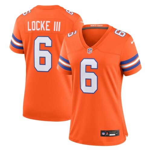 6862770820293_1 Women's Denver Broncos P.J. Locke III Orange Mile High Collection 1977 Throwback Player Game Jersey