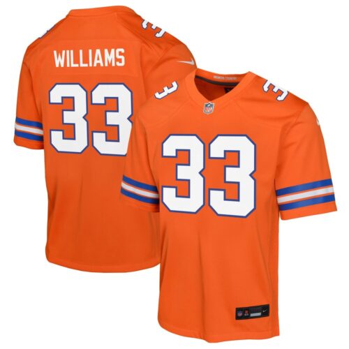 68627713863ff_1 Youth Denver Broncos Javonte Williams Orange Mile High Collection 1977 Throwback Game Jersey
