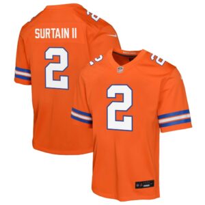 6862773854abc_1 Youth Denver Broncos Patrick Surtain II Orange Mile High Collection 1977 Throwback Game Jersey