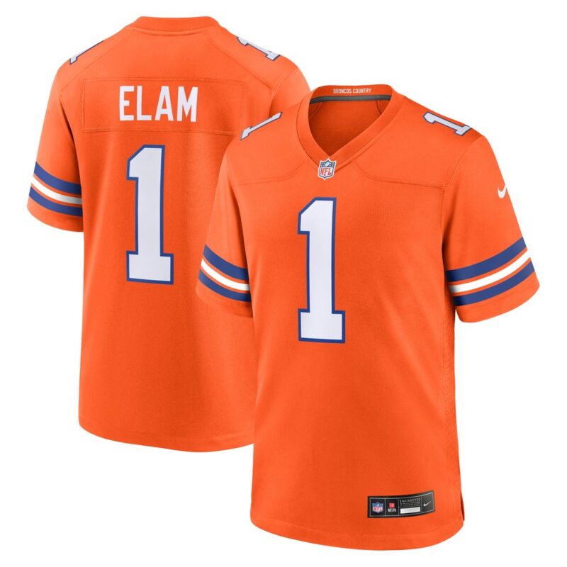 6862773dd33e5_1 Men's Denver Broncos Jason Elam Orange Mile High Collection 1977 Throwback Retired Player Game Jersey