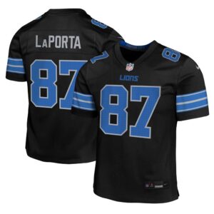 686278502743f_1 Youth Detroit Lions #87 Sam LaPorta Black Alternate Player Game Jersey
