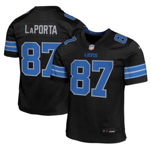 686278502743f_1 Youth Detroit Lions #87 Sam LaPorta Black Alternate Player Game Jersey