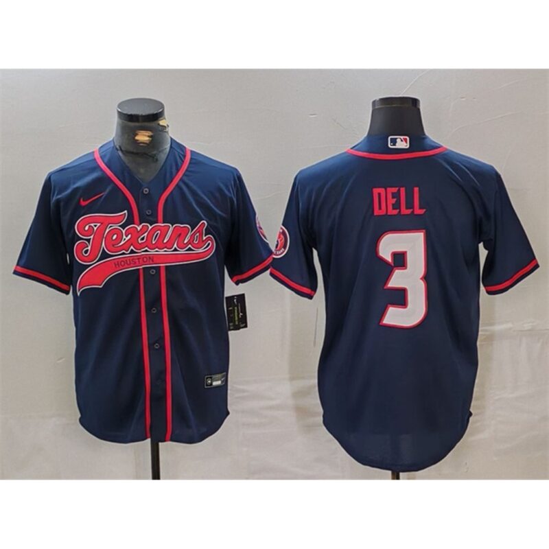 686278568066a_1 Men's Houston Texans #3 Tank Dell Navy With Patch Cool Base Stitched Baseball Jersey