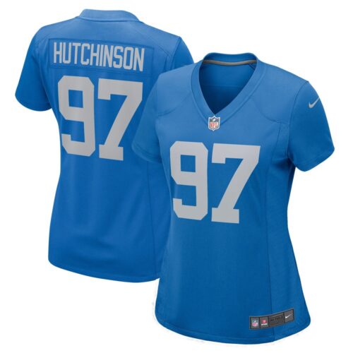 6862789bbc893_1 Women's Detroit Lions #97 Aidan Hutchinson Blue Player Jersey