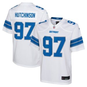 6862796caa0b0_1 Youth Detroit Lions #97 Aidan Hutchinson White Player Game Jersey