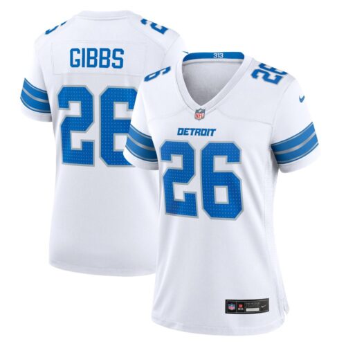 68627984d3153_1 Women's Detroit Lions #26 Jahmyr Gibbs White Game Jersey