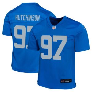 686279a25b8c2_1 Youth Detroit Lions #97 Aidan Hutchinson Blue Alternate Game Jersey