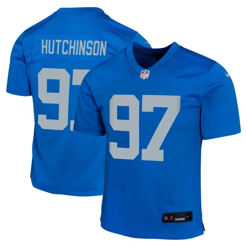 686279a25b8c2_1 Youth Detroit Lions #97 Aidan Hutchinson Blue Alternate Game Jersey