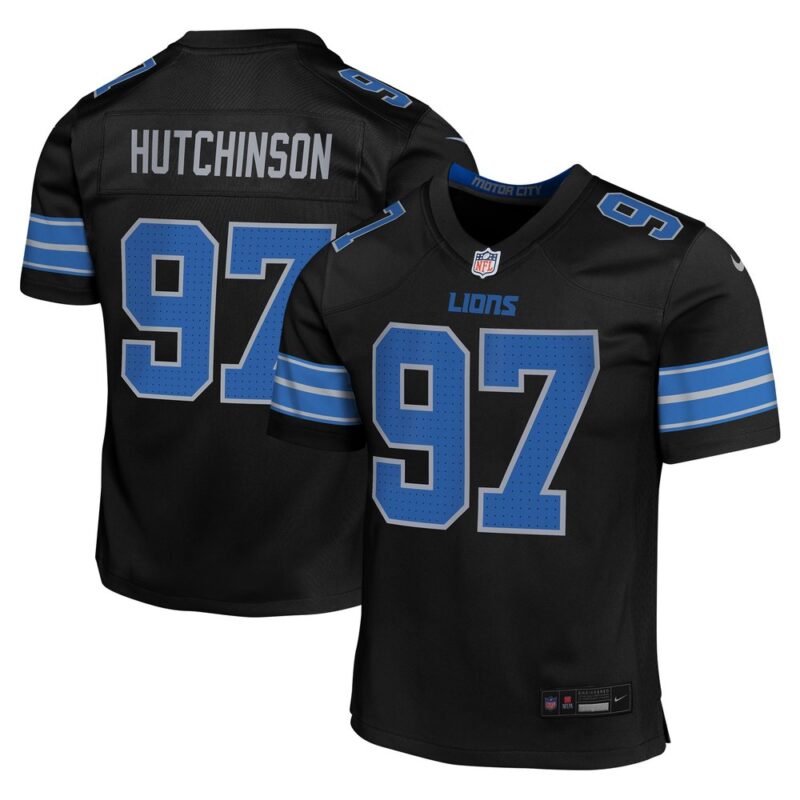 68627a131417d_1 Youth Detroit Lions #97 Aidan Hutchinson Black Alternate Player Game Jersey