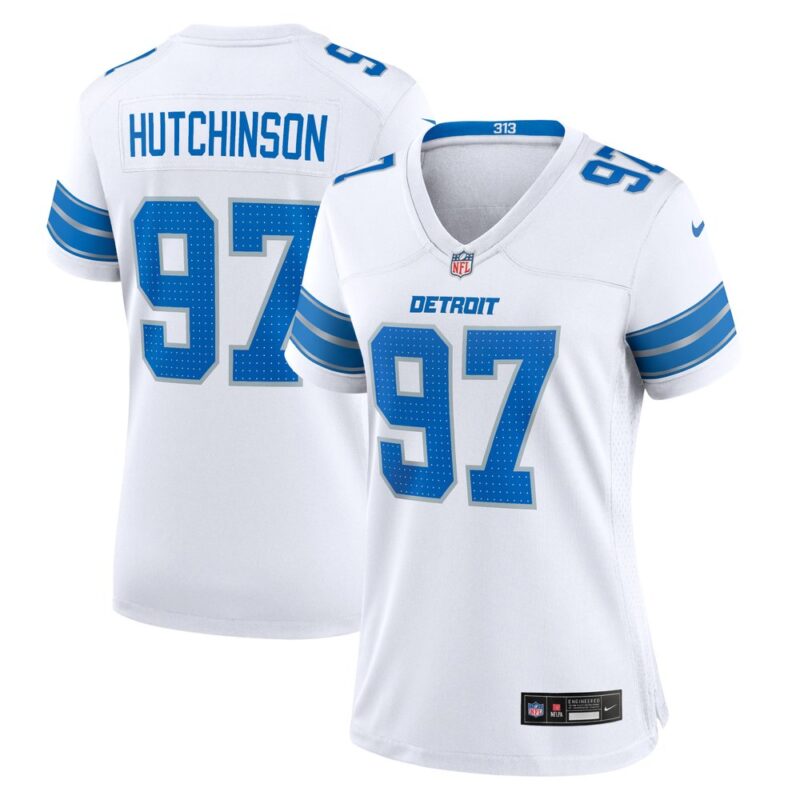 68627a1fd9e1a_1 Women's Detroit Lions #97 Aidan Hutchinson White Game Jersey