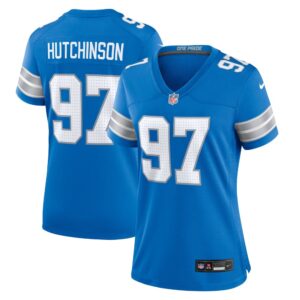 68627a2c9edad_1 Women's Detroit Lions #97 Aidan Hutchinson Blue Game Jersey