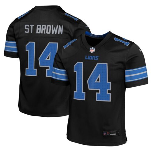 68627a46ef367_1 Youth Detroit Lions #14 Amon-Ra St. Brown Black Alternate Player Game Jersey