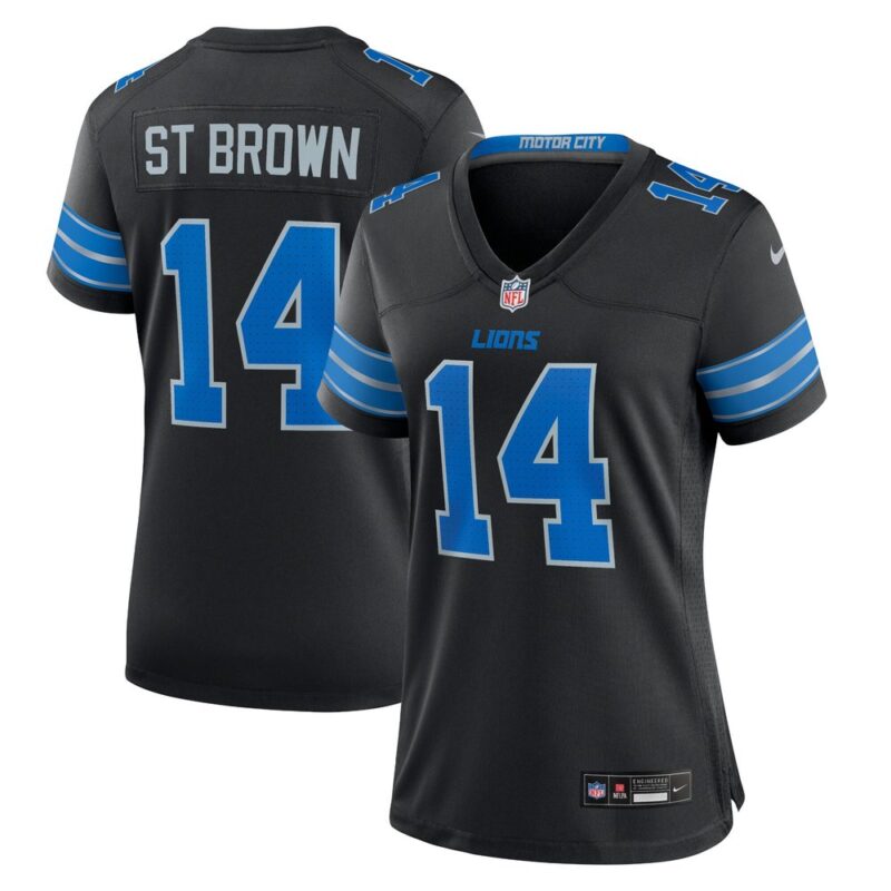 68627a632ef8f_1 Women's Detroit Lions #14 Amon-Ra St. Brown Black 2nd Alternate Game Jersey
