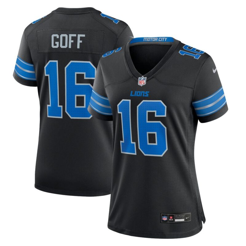 68627a6fe36fe_1 Women's Detroit Lions #16 Jared Goff Black 2nd Alternate Game Jersey