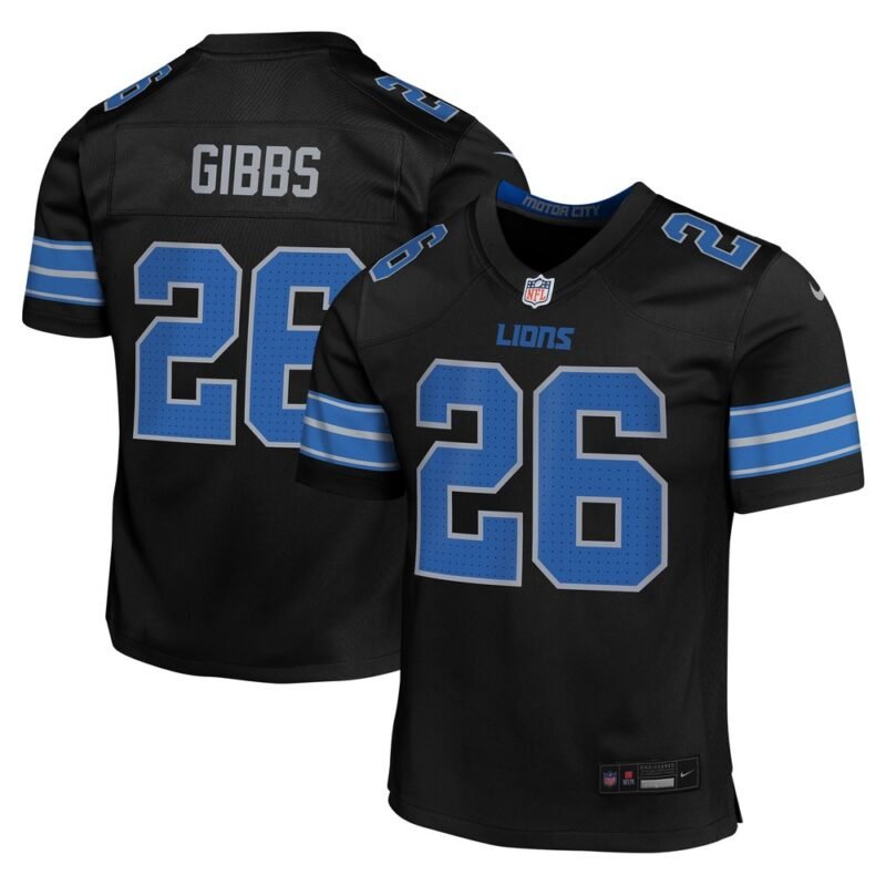 Youth Detroit Lions #26 Jahmyr Gibbs  Black Alternate Player Game Jersey