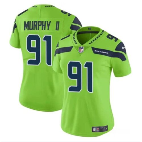 68627b7f4d8d1_1 Women's Seattle Seahawks #91 Byron Murphy II 2024 Draft Green Vapor Limited Stitched Football Jersey(Run Small)