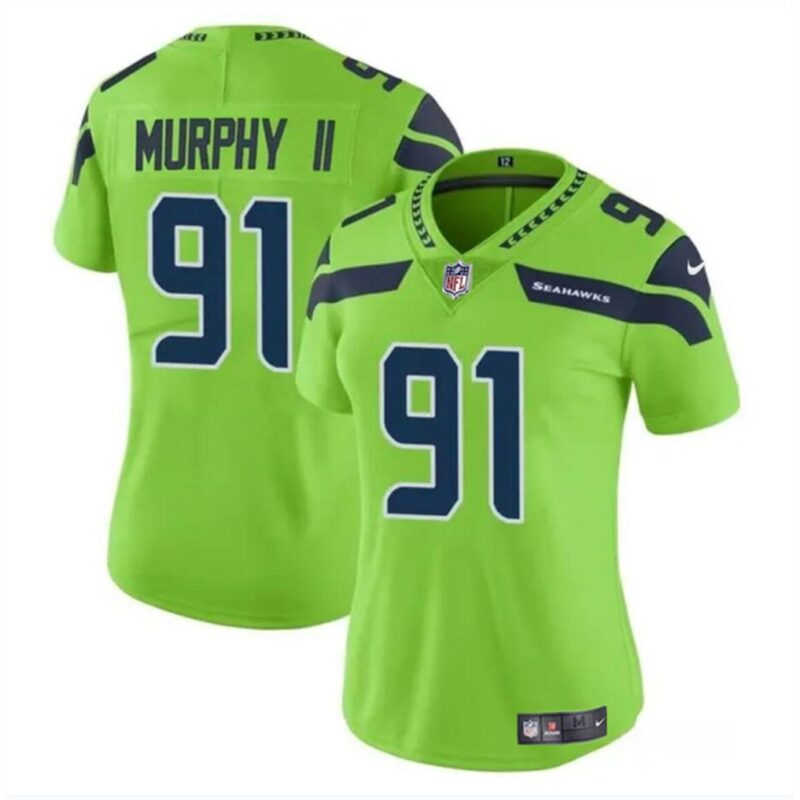 68627b7f4d8d1_1 Women's Seattle Seahawks #91 Byron Murphy II 2024 Draft Green Vapor Limited Stitched Football Jersey(Run Small)